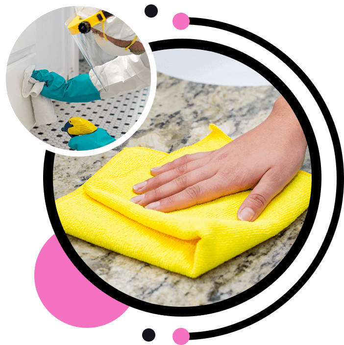 A person cleaning the floor with yellow cloth