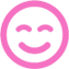 A pink smiley face in a black circle.